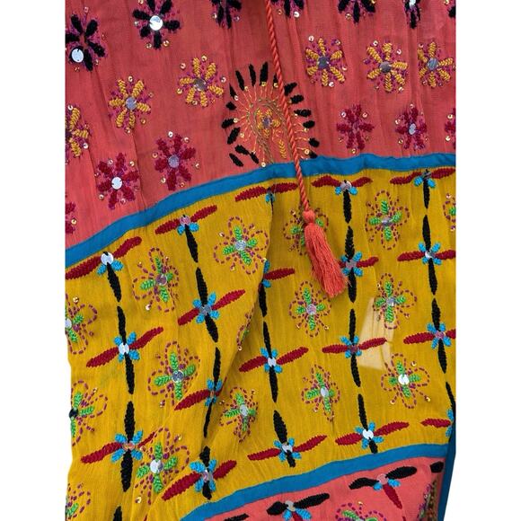 NWT Zara Embroidered Beaded Kaftan Dress M Boho Ethnic Viscose Colorful Maxi - Picture 7 of 13